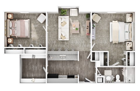 the 1190 sqft floor plan  1 bedroom with 2 baths